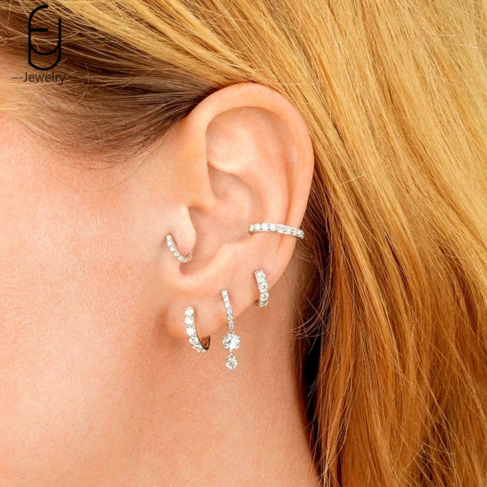 925 Sterling Silver Ear Buckles Fashion Hoop Earrings White Crystal Luxury Women\'s Earrings Wedding Women\'s Jewelry Premium Gift