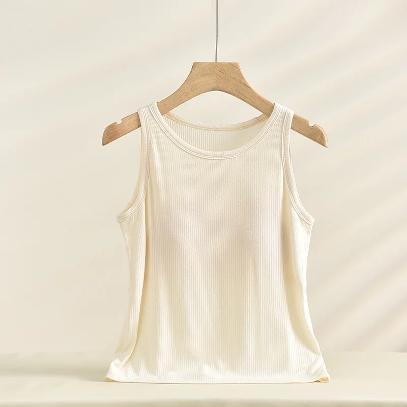 Threaded Modal One Piece Pajamas Sexy Summer Sleepwear Vest Women's Camisole Chest Pad Round Neck Tank Top Bottom Shirt image 6