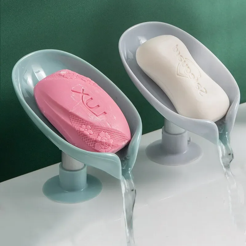 

2pcs Drain Soap Holder Leaf Shape Soap Box Suction Cup Tray Drying Rack for Shower Sponge Container Kitchen Bathroom Accessories