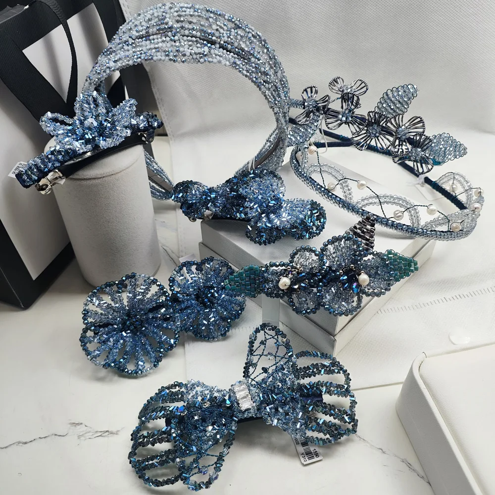手作りクリスタルパール三つ編みヘアピントップクリップヘアバンド花飾りファッショナブルなヘアアクセサリーヘアジュエリー
