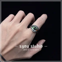 New Oval Green Colour Retro Devil's Eye Geometric Stainless Steel Ring Man Punk Rock Neutral Party Women Gift Jewelry Wholesale