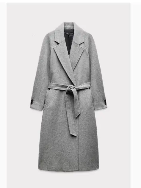 

Autumn Winter New Arrival Women's Woolen Coat Casual Versatile Belted Commute Friendly Long Sve Pure Color Korean Sle