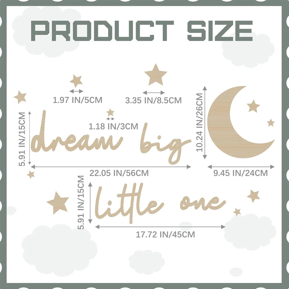 15 Pcs Dream Big Little One Moon Stars Nursery Decor Wall Art for Boys Girls Bedroom