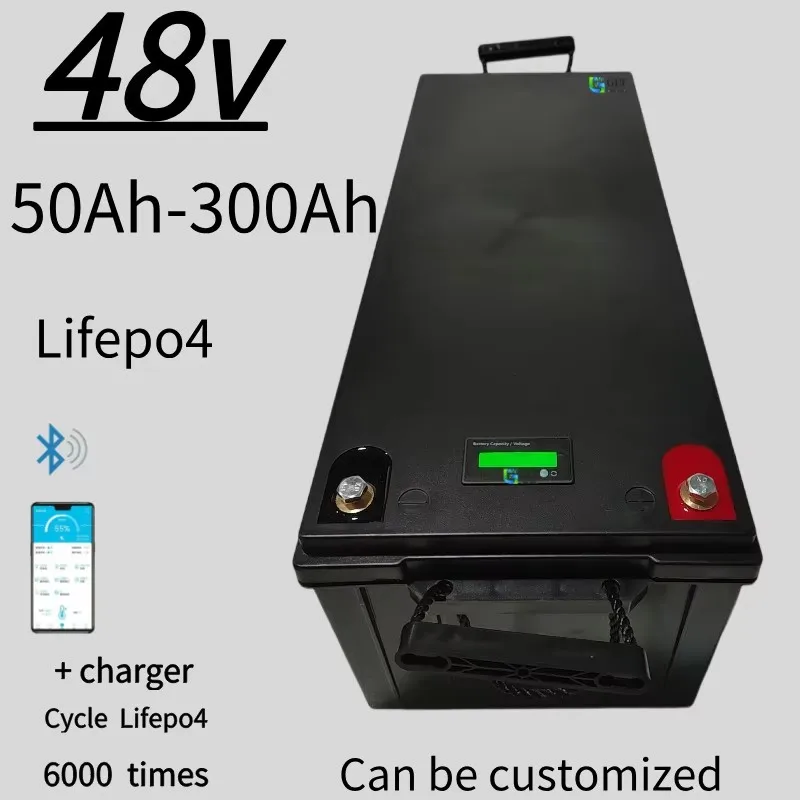 

48v 100AH lifepo4 battery with BMS for tricycle golf cart inverter Solar energy storage scooter + 10A charger