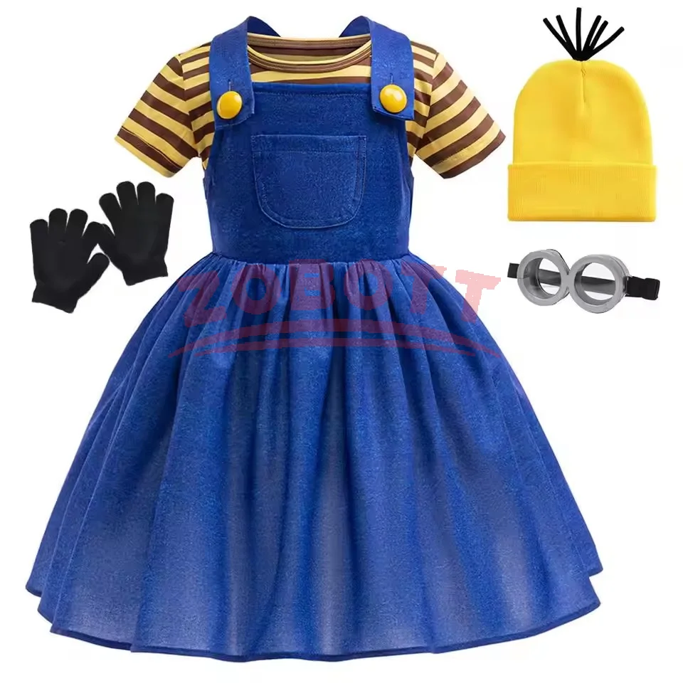 Mädchen Kleid Halloween Cosplay Set Gestreiftes Oberteil Trägerrock Set Partykleid Sommer Casual Set Bühnenkostüme
