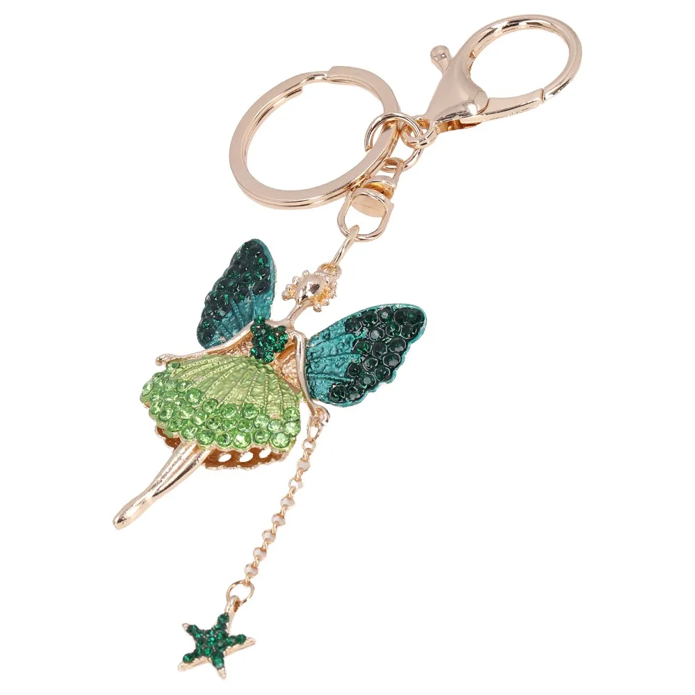 2pcs Angel Shape Rhinestone Keychain Butterfly Fairy Wings Sparkling Crystal Metal Keychain Pendant Car Keychain Ring