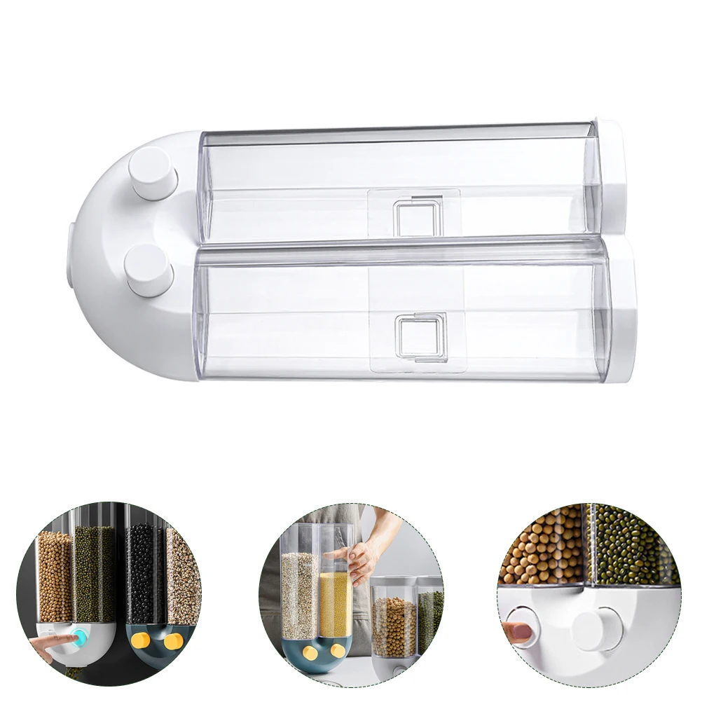 

1 set Cereal Box Plastic Sealed Jar Dry Grain Dispenser Leakproof Wall Mounted Container Press Button Design for Coffee Beans