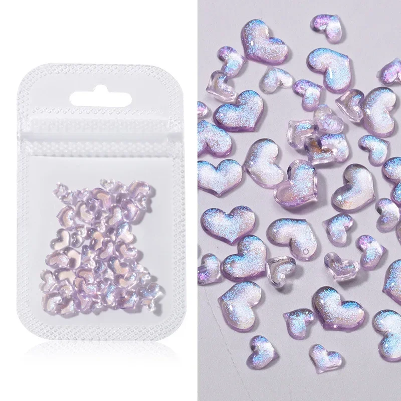 3D Mini Heart Nail Charms Accessories for Making DIY Manicure Supplies 1 Bag Transparent Resin Heart Nail Art Decorations