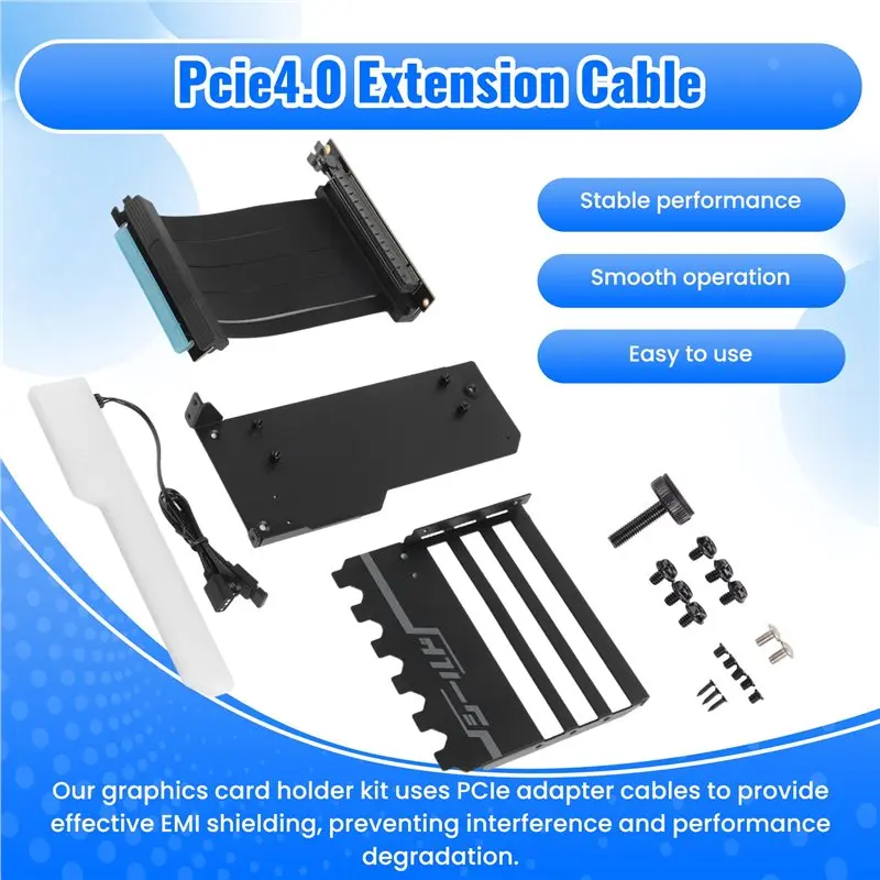 Vertical GPU Mounting Bracket With PCI-E 4.0 X16 Riser Cable Video Card Support Kit 90 Degree Right Angle