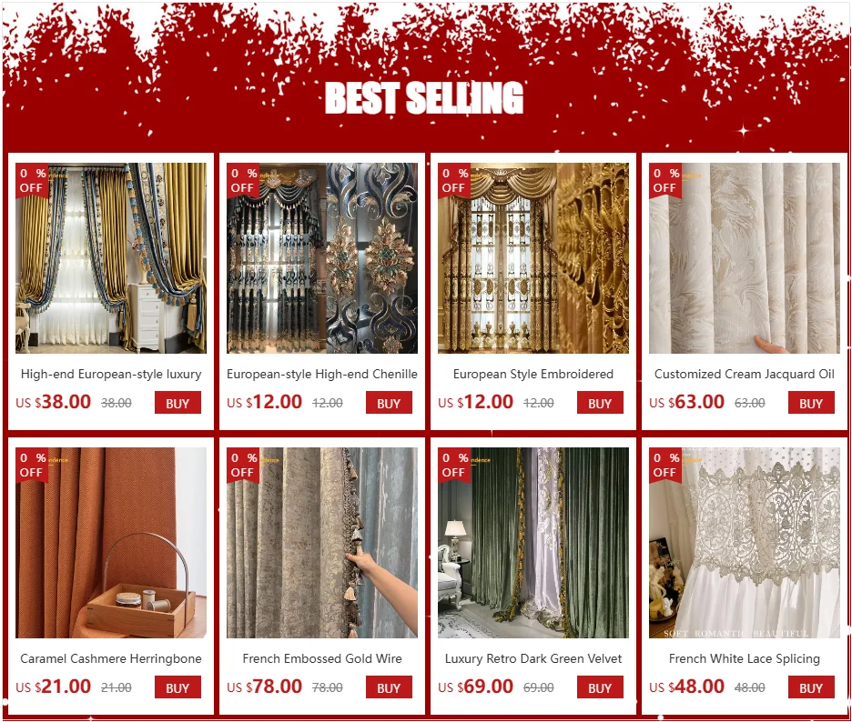 Hochwertige, hohle, wasserlösliche Chenille-Stickerei-Fenstervorhänge im europäischen Stil für Wohnzimmer, Schlafzimmer, fertiger Volant – Detail 1