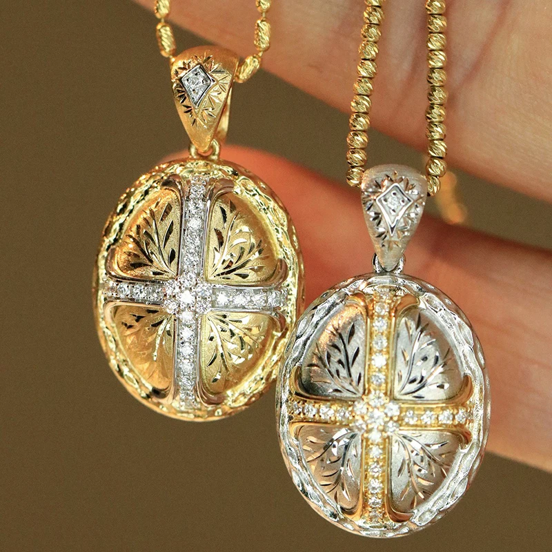 Aazuo Luxury Jewelry 18K Yellow Solid Gold Real Natrual Diamonds Cross Only Pendent Without Chain Gift For Women Senior Banquet