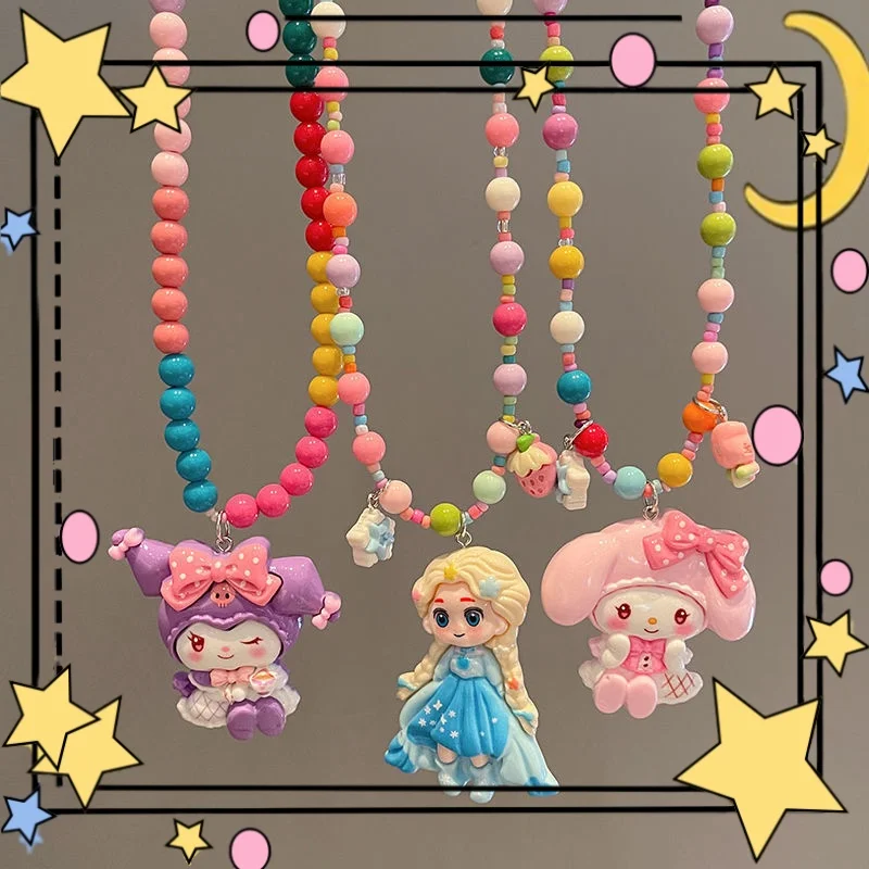 

Children'S Princess Cartoon Beaded Necklace Little Girl Elsa Koromi Pendant Baby Jewelry Toy Hobbies Action Kawaii Toy Figures
