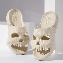 Zapatillas con diseño de calavera personalizadas para hombre y mujer, sandalias antideslizantes de playa con fondo grueso, divertidas, para verano, 2024