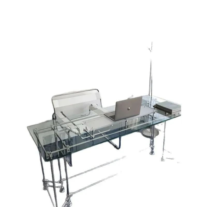 Bauhaus Style Metal Frame Tempered Glass Table Modern Dining Desk for Home Office Computer Workstation Writing
