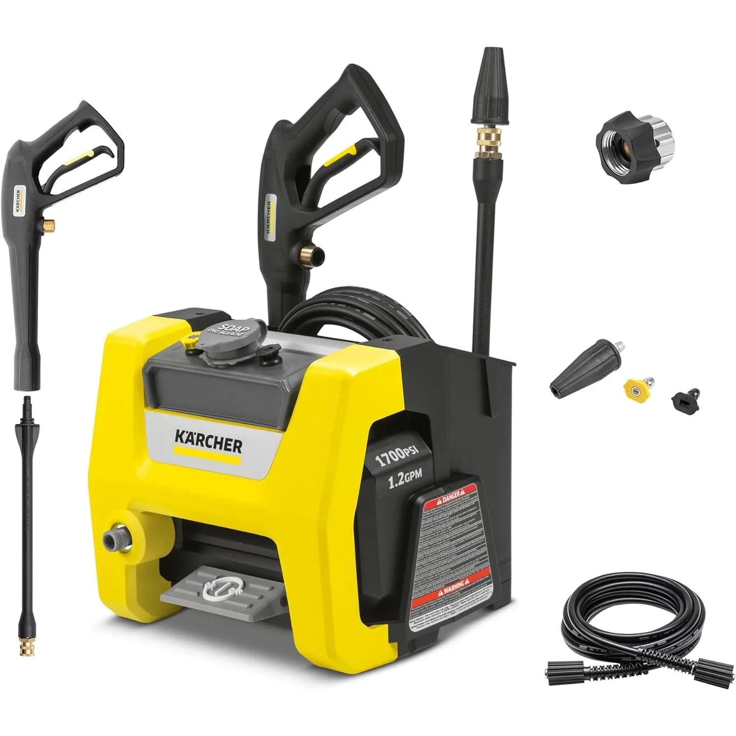 K1700 Cube Max 2125 PSI Electric Pressure Washer with 3 Spray Nozzles - Great for cleaning Cars, Siding, Driveways - 1.2 GPM