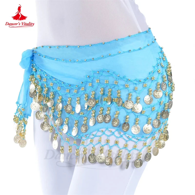 Belly Dance Belt for Women Chiffon Gold Coines Oriental Dancing Wear Accessies Girl's Chiffon Silver Coines Bellydance Hip Scarf