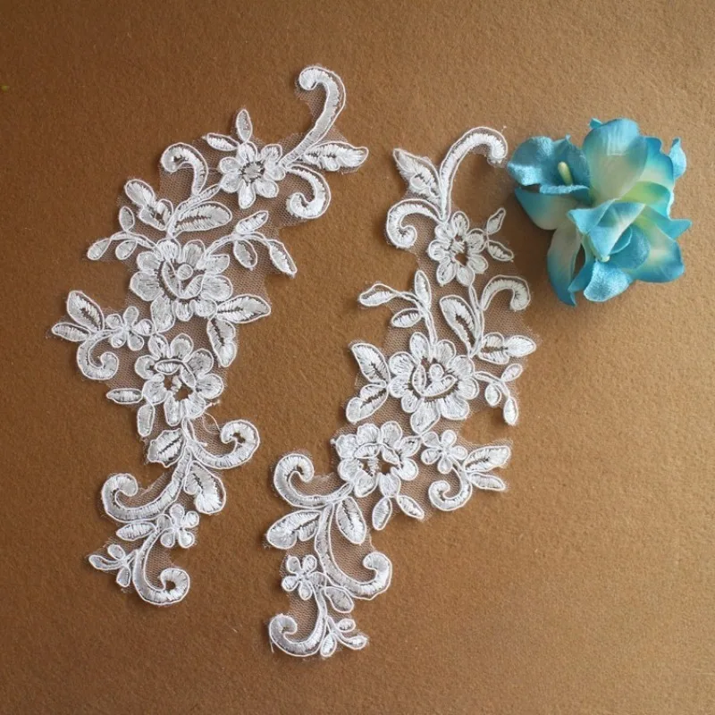 

10Pairs Lace Flower Bridal Wedding Dress Veil DIYAccessories Embroidered Cording Lace Applique