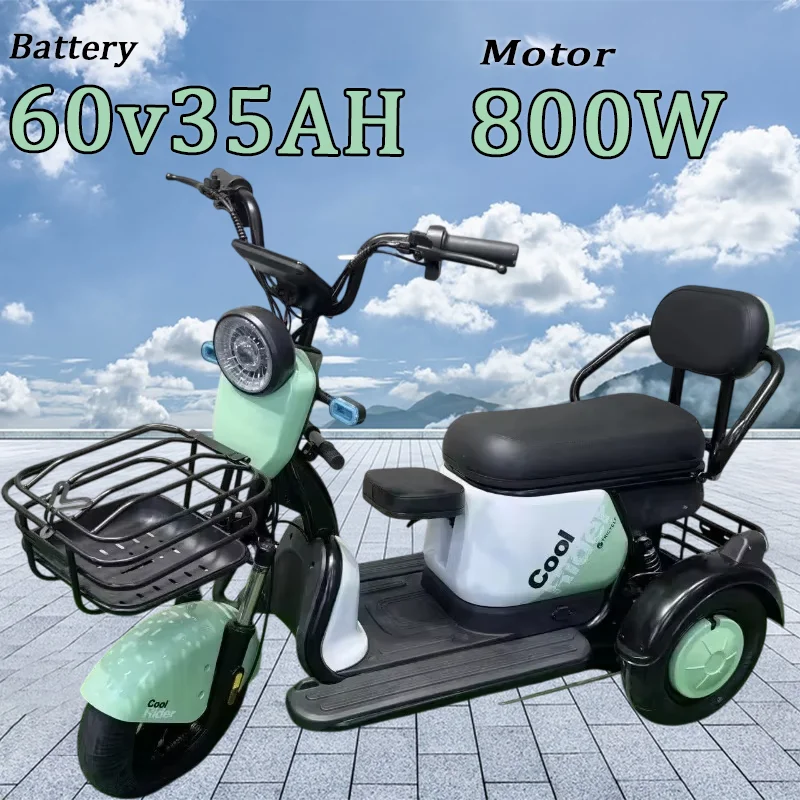 Electric Tricycle 800W Powerful Motor 60V35AH Electric E-trike  Adult  Parent-child urban travel convenient 3 wheeled Electric