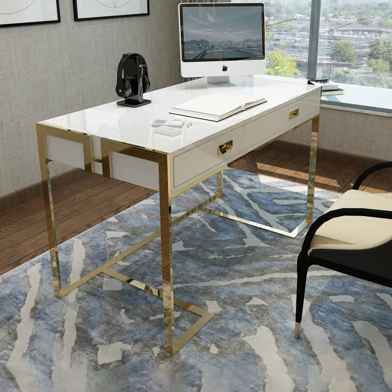 Hong Kong-style luxury desk and chair post-modern minimalist home study desk stainless steel boss desk computer desk