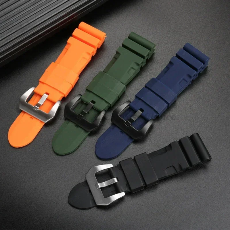 Pulseira de relógio de borracha para panerai submersível pam441 359 pa111 silicone macio 22mm 24mm pulseira de relógio masculino acessórios