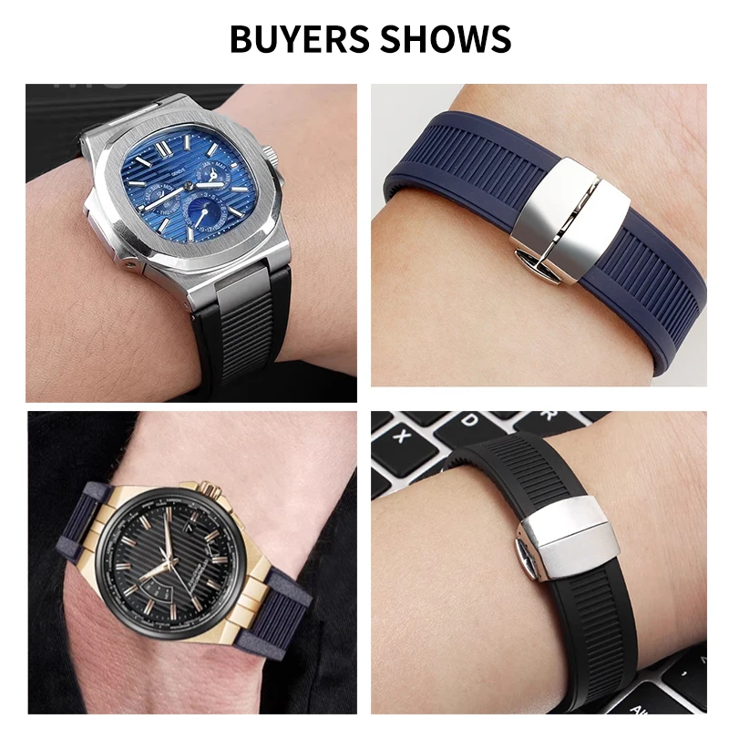 Classic Black Gray 25x13mm Watch Strap for Patek Philippe Nautilus 5711 5712 5726 AntiAllergic Silicone Bracelet Watchband