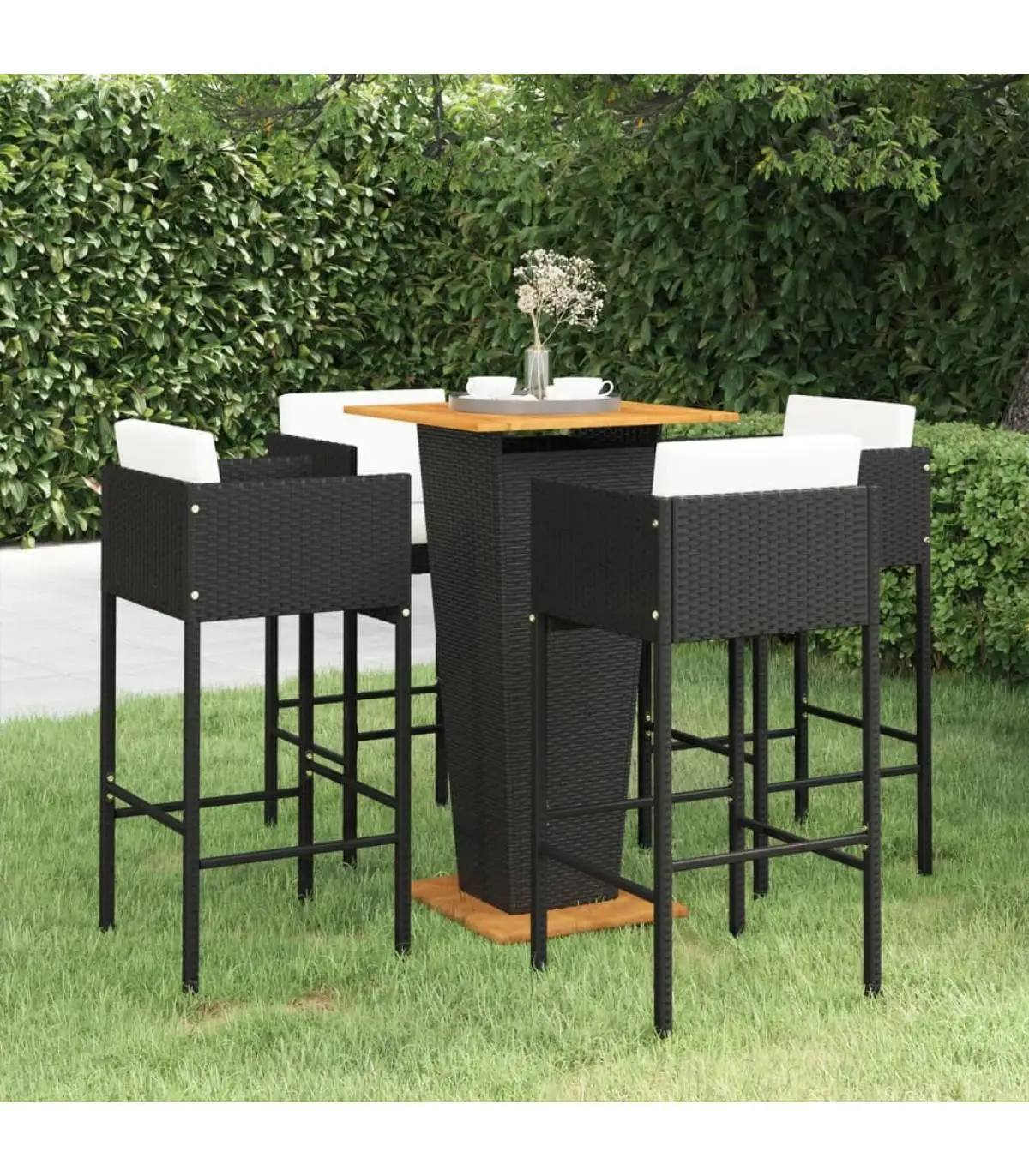 Garden Sets Garden bar Set 5 PCs and Cushions Black Synthetic Rattan