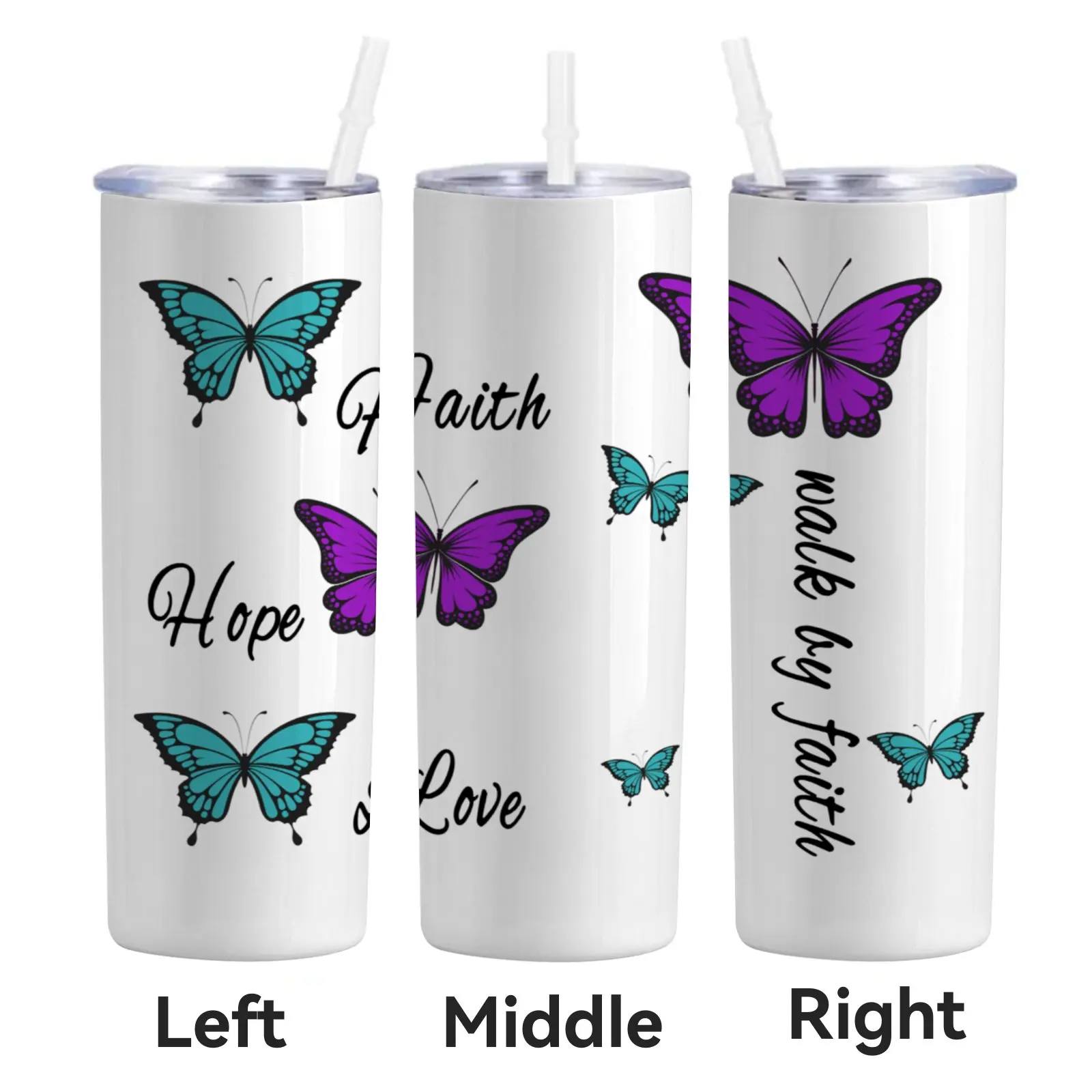 1pc, 20oz Butterfly Cup Stainless Steel Tumbler, Beautiful Print Double Wall Vacuum Insulated Travel Mug, Gifts For Parents