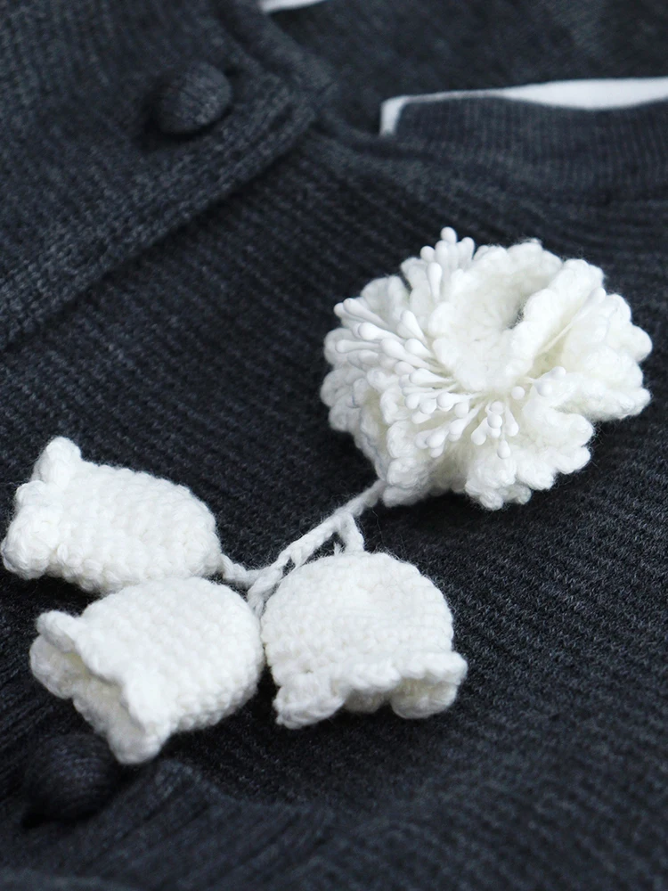 Heidd High-End ey Lange Sve Gebreide Trui Herfst 3D Bloem Kleine Opstaande Kraag Casual Sle Polyestervezel Warmte Verwarming