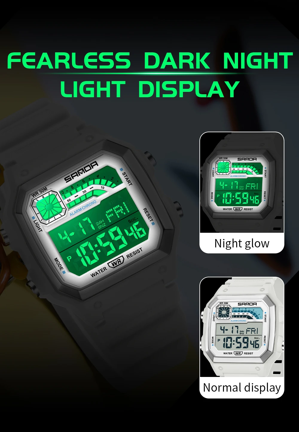 SANDA 6196 Student Electronic Watch Night Light Waterproof Sports Men's Lightweight Square Luxury Classic  Electronic Watch image 4