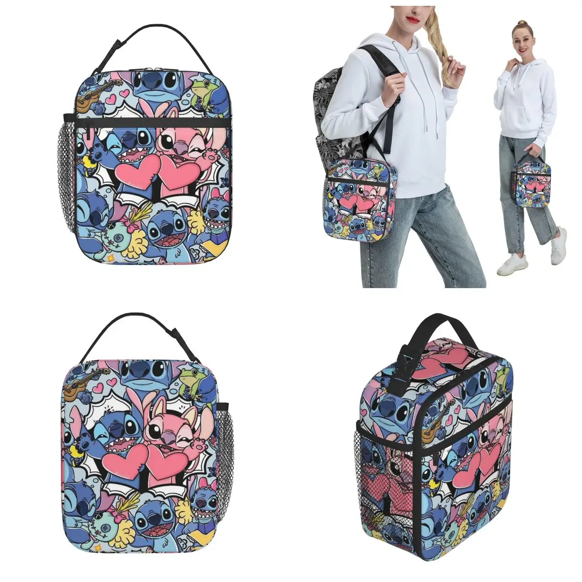 Stitch And Angel Insulated Lunch Bags Large Lunch Container Thermal Bag Tote Lunch Box Office Travel Men Women