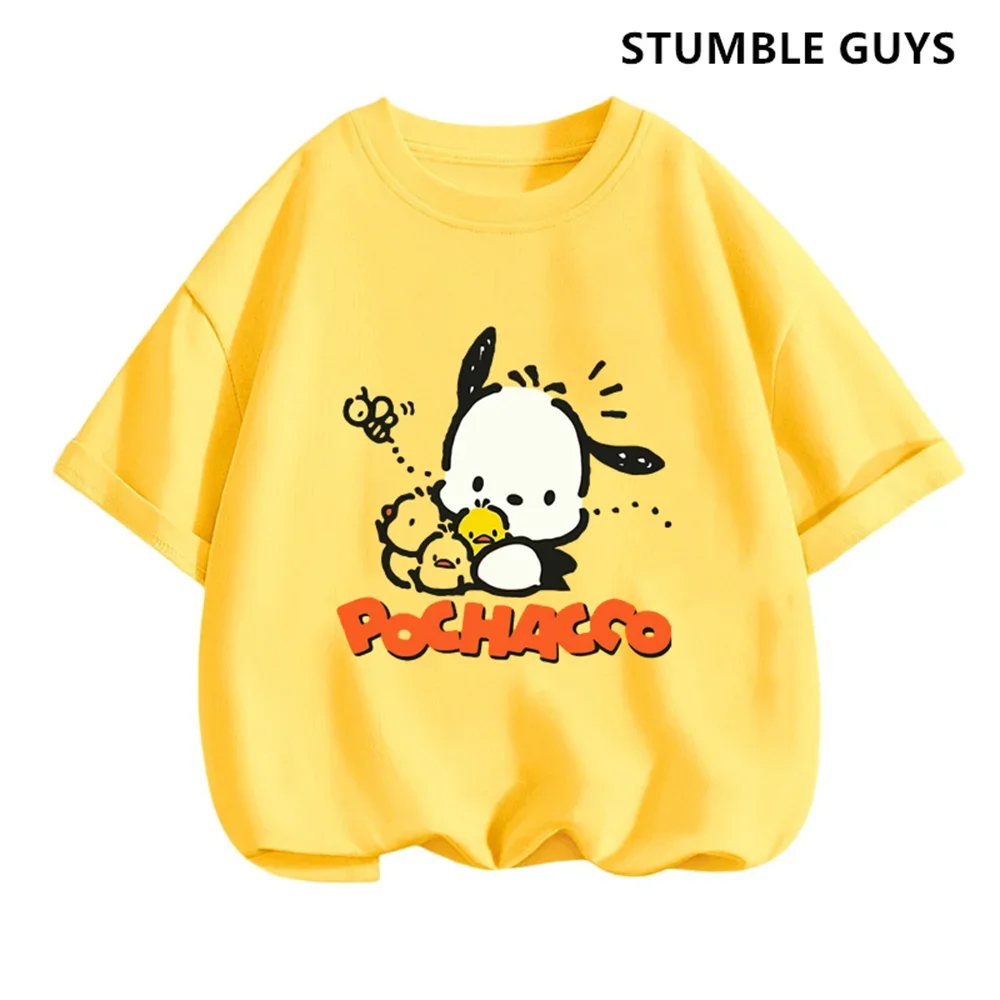 pochacco Tshirt Set Kids Anime Summer Tops Multiple Fashion Children\'s T-shirts Round Neck Casual Short Sleeve Print Trucksuit