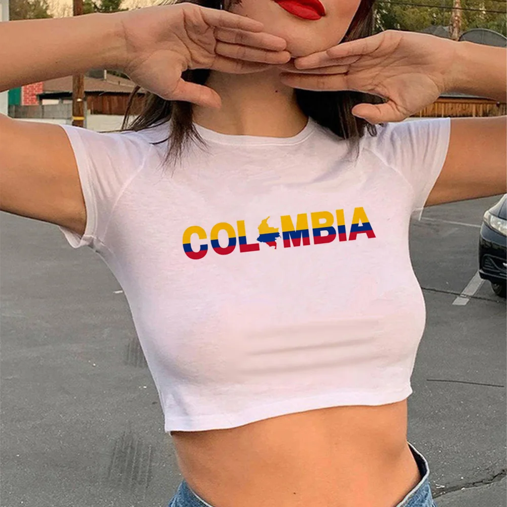 

Sexy Short Sleeved Colombian Women's T-shirt, Japanese Y2K Streetwear T-shirt Exposed Navel Girl Designer Clothing