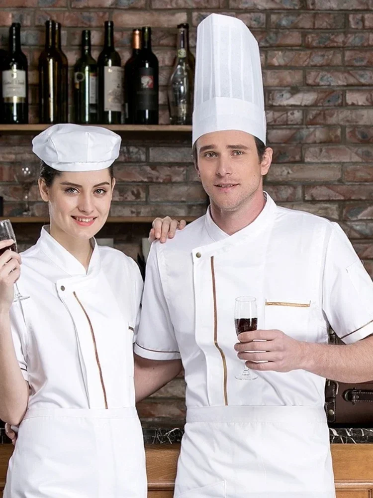 Vendita all'ingrosso unisex cucina chef uniforme estate manica corta traspirante hotel abbigliamento da lavoro ristorante abiti da lavoro chef utensili