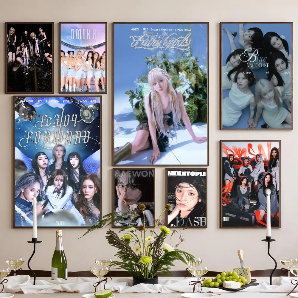 Group K-Pop NMIXX Poster Waterproof Self-Adhesive Wall Art Poster for Bedroom, Dorm, Cafe Decor and Gifts