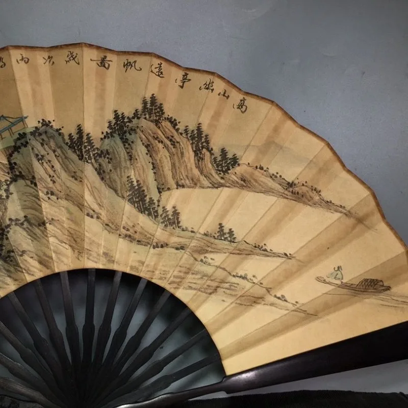 Vintage Chinese-style hand-painted sandalwood folding fan, fan face 61cm wide and 30cm long, Home Decor Style 3