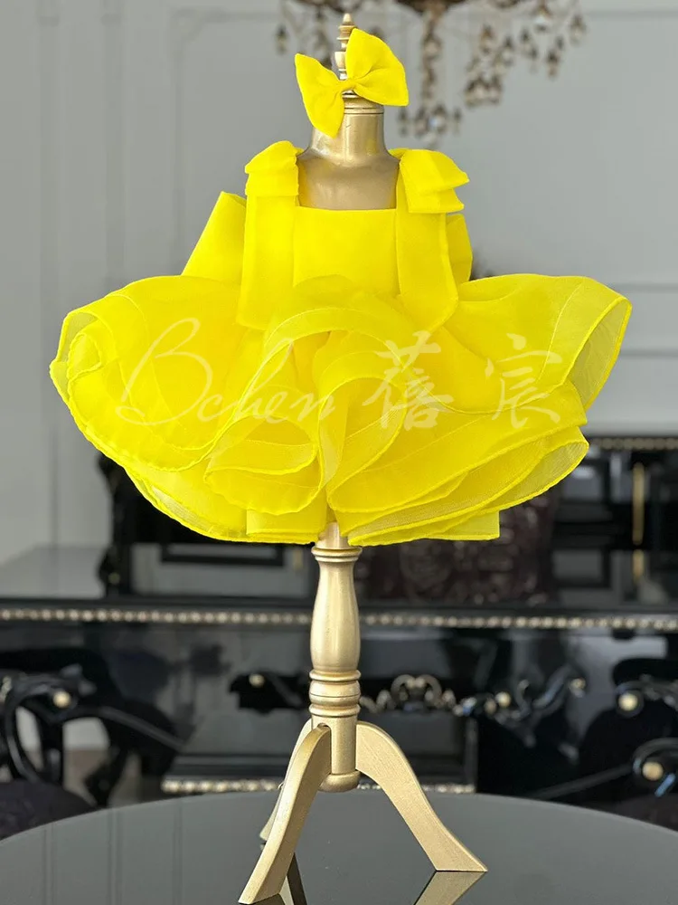 Children's DressYellow suspender princess dress for children2025New Style Toddler Girl Mesh Puff Skirt