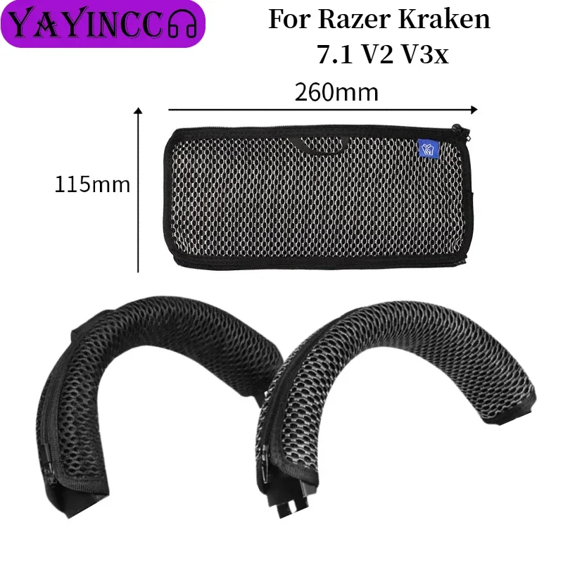 

Universal Headband Cover For Razer Kraken 7.1 V2 V3x Headphone Mesh fabric zipper head beam protective cover ，
