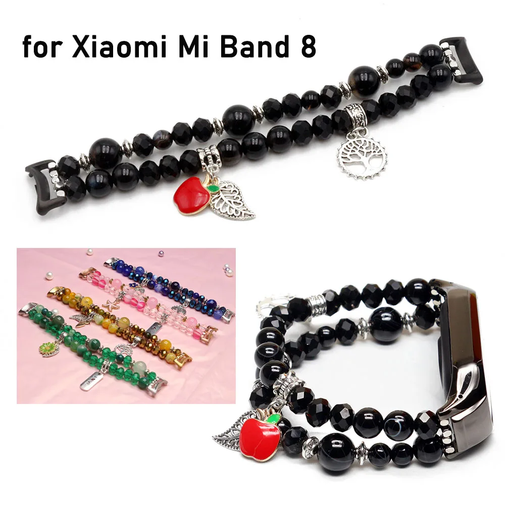 

Elastic Beads Bracelet for Xiaomi Mi Band 8 Wristband Only Jewelry Women Dressy Colorful Agate Stretchy Watchband Wrist Band Mi8