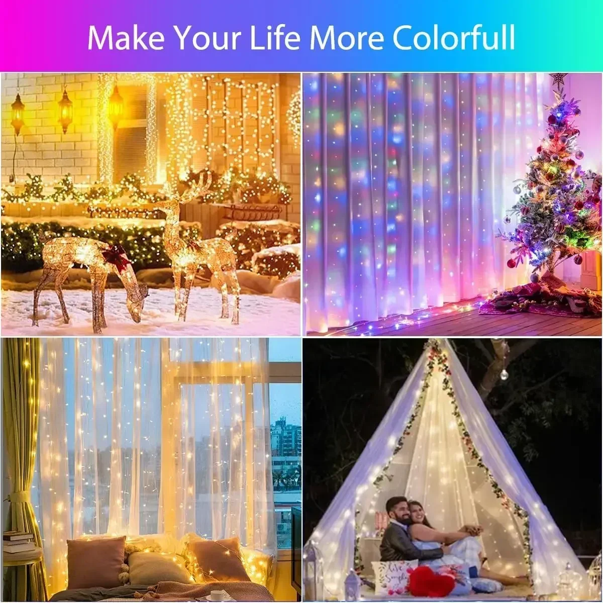 Smart LED Curtain Light RGB Color Changing Holiday Wall Lights Indoor DIY String Light APP Remote Control for Window Party Weddi