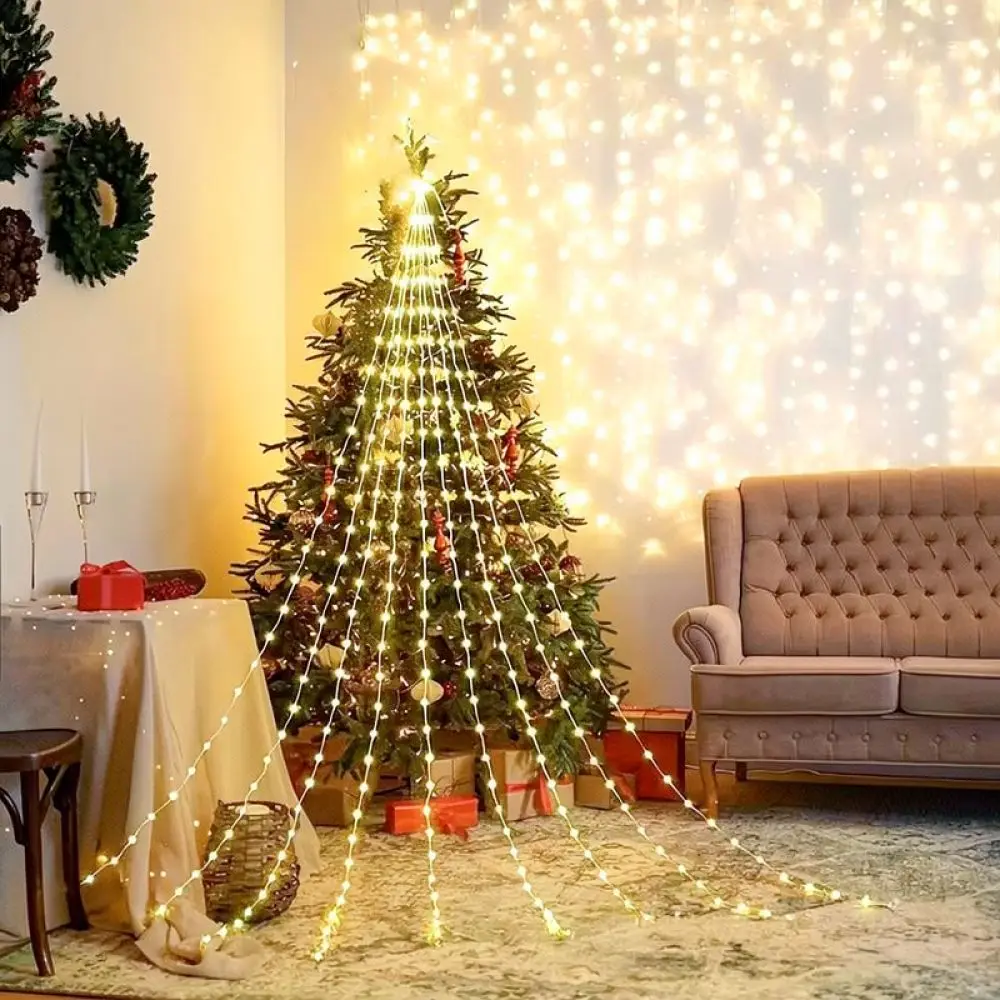 Decorative Star Waterfall String Lights USB Fairy Lamp For Holiday Christmas Tree Patio Garden Indoor Outdoor Lighting