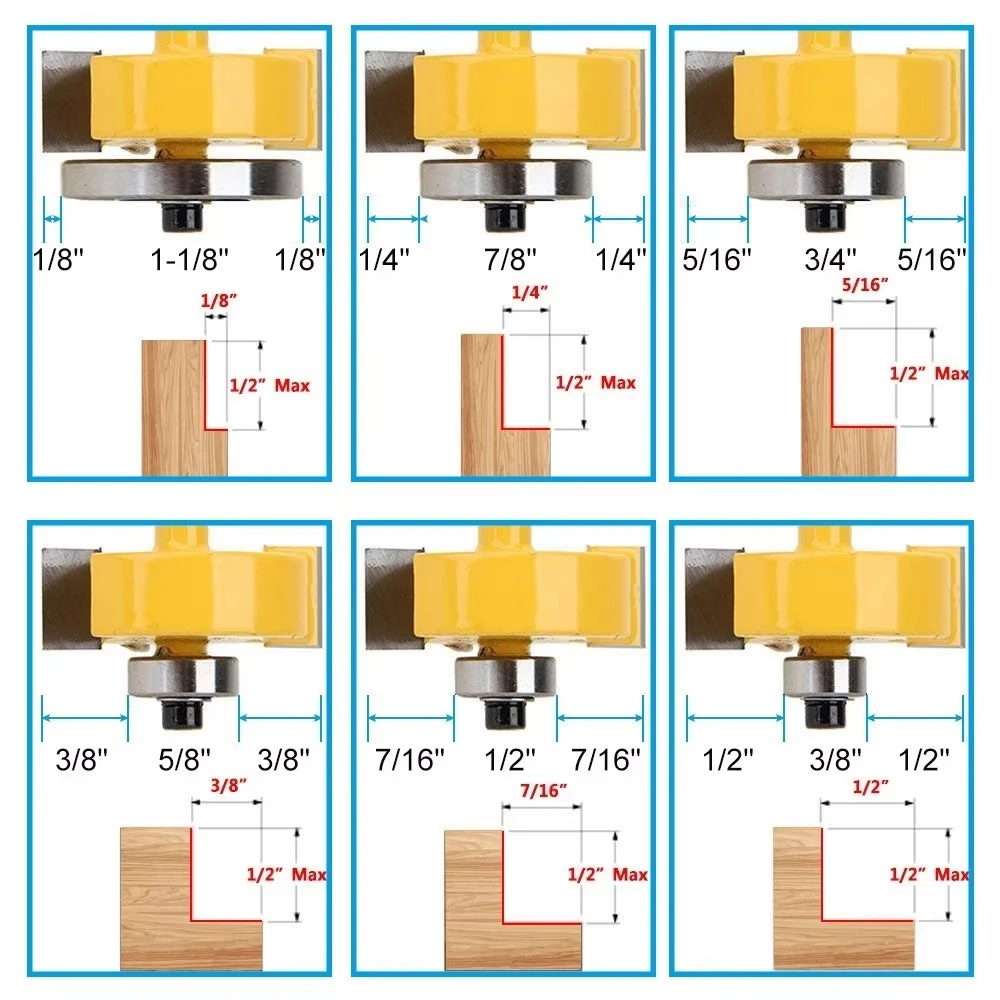 Frees 1/4 Schacht Rabbet Router Bit Met 6 Lager Verstelbare Tenon Cutter T Sleuf Frees Set Voor Houtbewerking