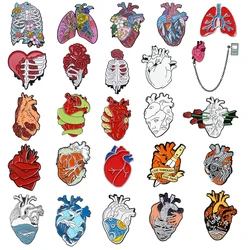 Creative Medical Organs Enamel Brooch Brain Lung Heart Chest Uterus Flower Wave Mechanical Heart Metal Badge Lapel Pins Jewelry