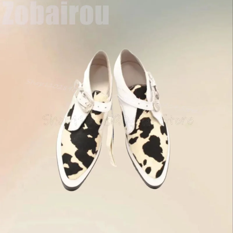 

Dairy Cow Print Buckle Decor Pointed Toe Loafers Fashion Buckle Strap Men Shoes Luxurious Handmade Party Office Men Casual Shoes