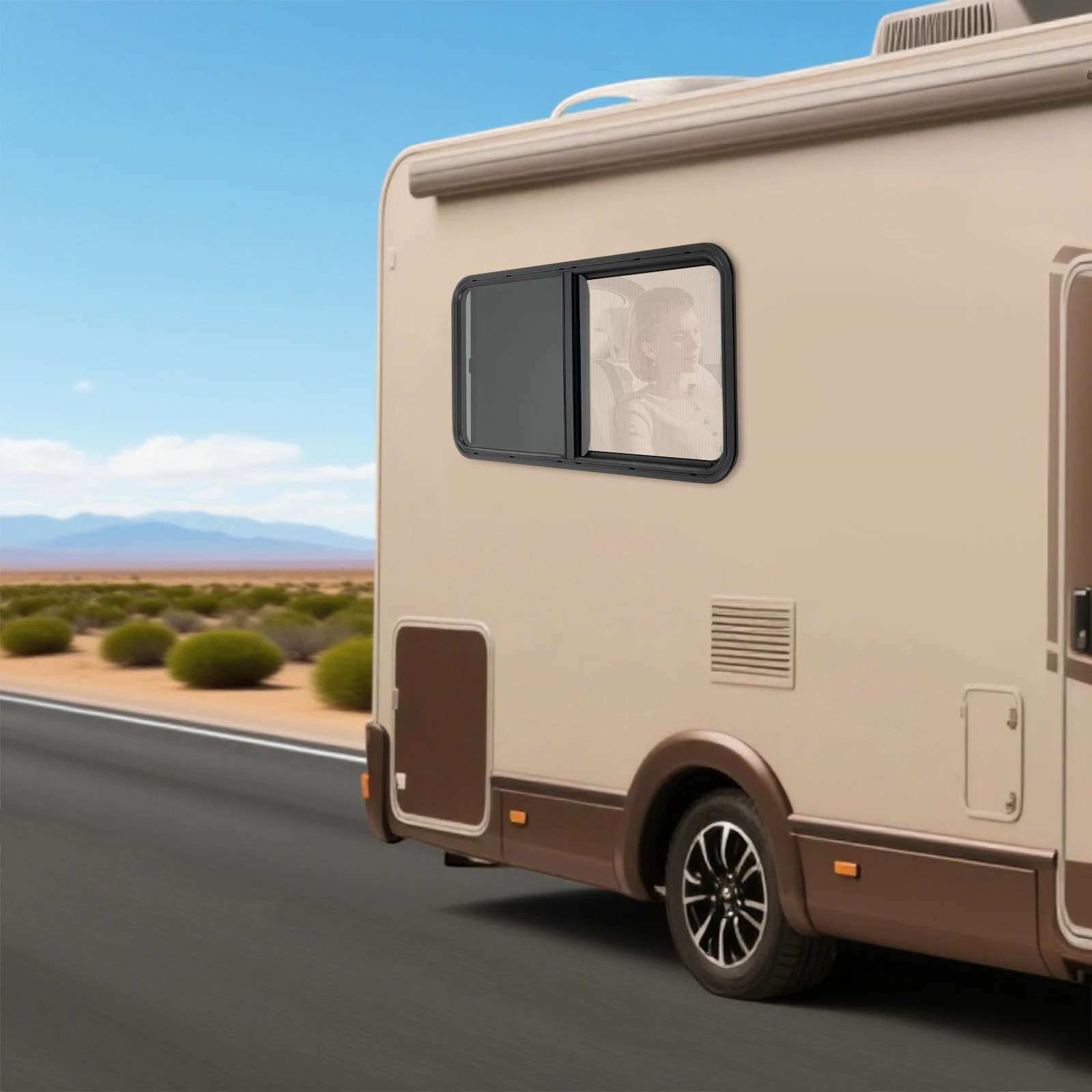 نافذة RV مستطيلة من سبائك الألومنيوم 1080*570 مللي متر مع حلقة تثبيت 25% نفاذية زجاجية لـ RVs العالمية #5