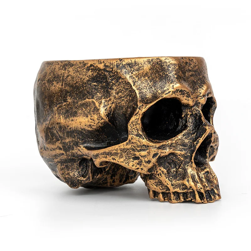 Home Decoration Resin Movie Set Props Bronze Flower Pot Skull Halloween Pastoral Style