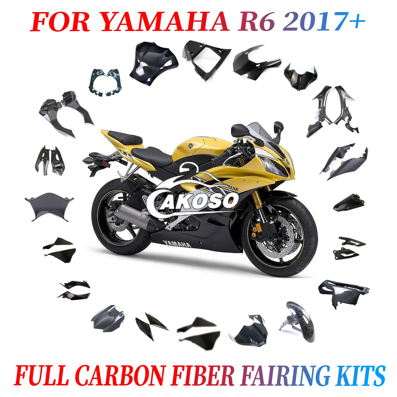 

Carbon Fiber Motorcycle Modified Full Fairing Kits for YAMAHA R6 2017+ Fender Tank Cover Side Panels Exhaust Cover Real Carbon