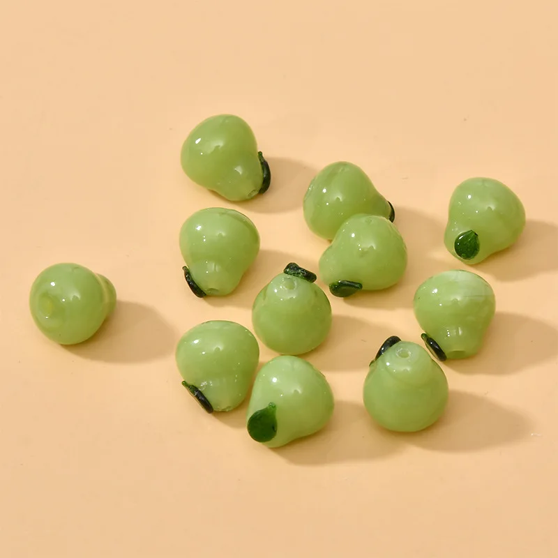 5pcs Handmade Fragrant Pear Lampwork Beads 13x12mm Loose Spacer DIY Green Yellow Murano Glass Bead For Jewelry Making Bracelet