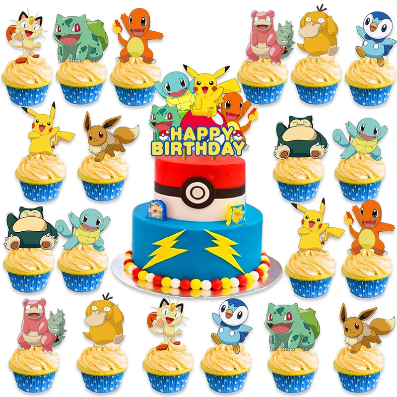 Pokémon Personagens Tema Decoração para Crianças, Festa de Carnaval, Natal, Jogo Anime, Quadrinhos, Periferia Banners, Inserções De Bolo, Balão, Atacado