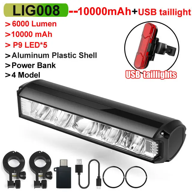 Newboler Fiets Licht Voor 10000Mah Fiets Licht 6000Lumen Waterdichte Zaklamp Usb Opladen Mtb Road Fietsen Lamp Accessoires