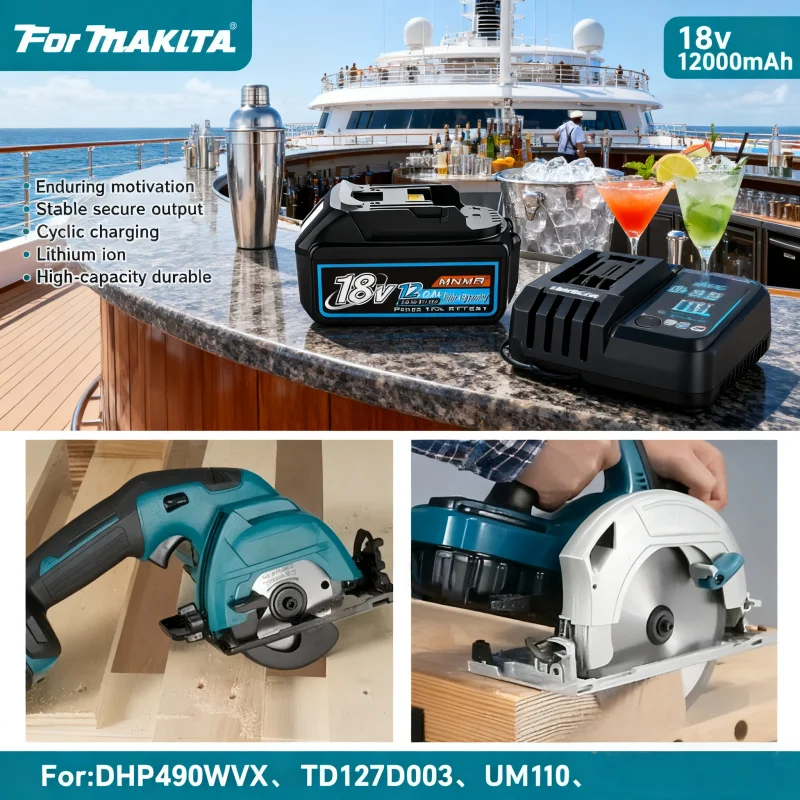 Genuin 12.0Ah 18V  Cycling charging Lithium-Ion for MAKITA Electric tool 🔋⚡ for DGA404 DDF487 DTW700C BL1860B BL1850B & More